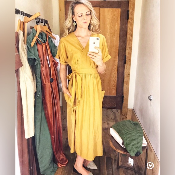 Urban outfitters Gabriella yellow linen wrap midi dress - Picture 9 of 12